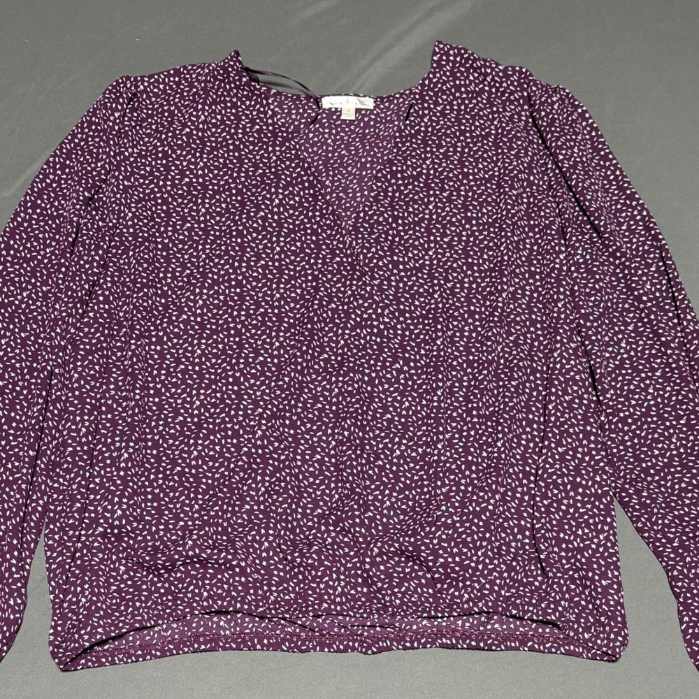 Nine Britton Womens XL Plum Purple Abstract Print Surplice V-Neck Blouse